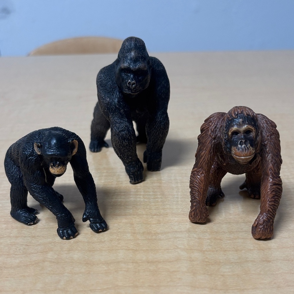 Set of Three Schleich Primates- Gorilla, Orangutan, and Chimpanzee Figurines
